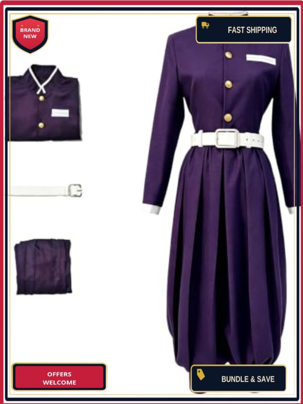 Anime Cosplay Kimono Uniform Outfit Set Top Pants Belt Halloween